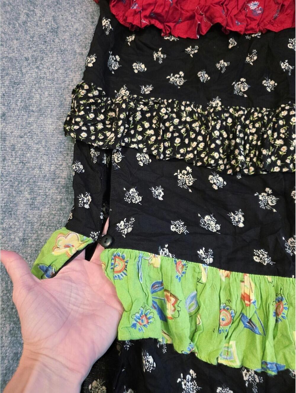 VTG Made In Texas Tiered Ruffle Maxi Skirt Boho Calico Floral Peasant Western OS - Picture 4 of 7